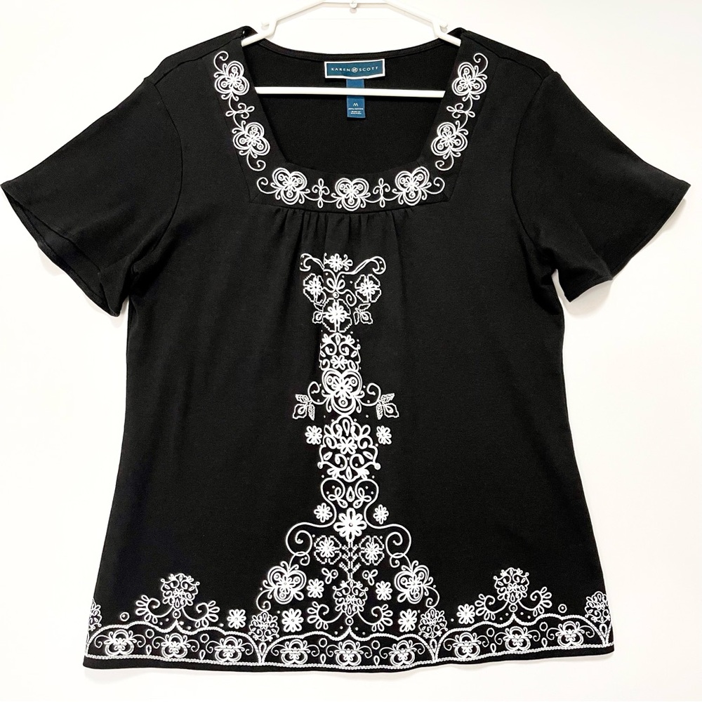 Black and White Embroidered Top
